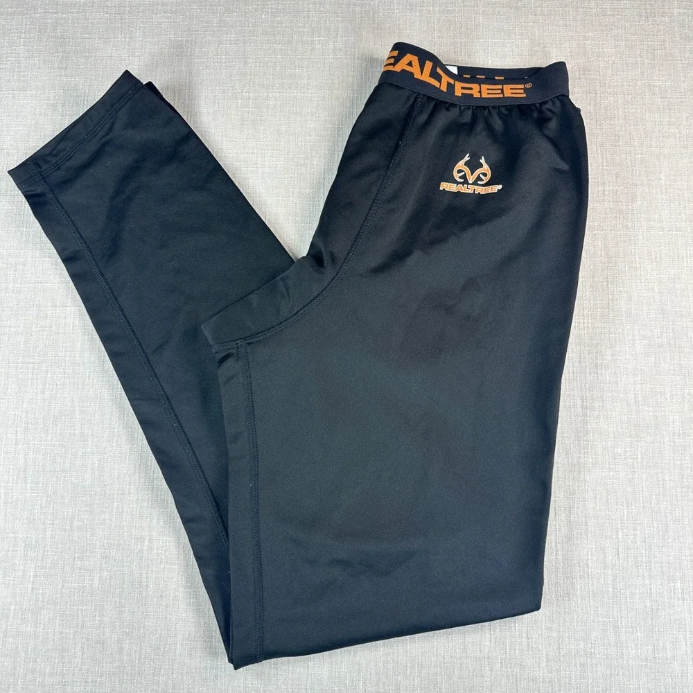 Realtree Base Layer Pants Mens M 32 34 Black Hunting Thermal Performance